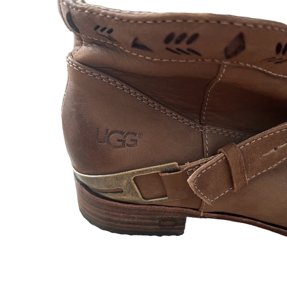 UGG Austin Women's 3179 Brown Leather Cowboy Ankle Boots Size 5 - Picture 6 of 10